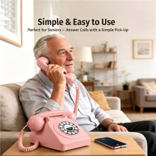 Teléfono Fijo Retro con Auricular y Altavoz - Teléfono Inalámbrico Clásico para Escritorio/Hogar, Recargable por USB A en