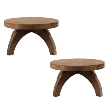 2 Pcs Round Wooden Low Plant Risers, Rustic Farmhouse Plant Pedestal Stool, Indoor Outdoor Flower Holder