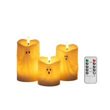3 Piezas Velas de Pilar Fantasmas Sin Llama de Halloween con Control Remoto y Temporizador Decoración de Halloween Interior Velas de Pilar de
