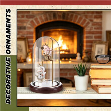 4x7 Inch Wooden Pocket Watch Display Case with Glass Cloche Dome, Walnut Base with Gold 2-Hook Metal Stand