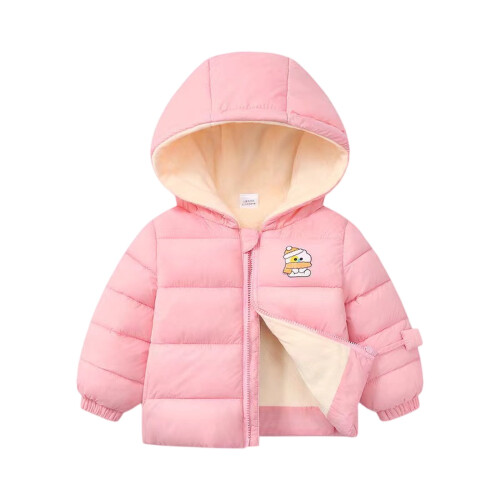 Kids Hooded Puffer Jacket Bear Print Front Zipper Pink Size 1