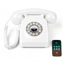 Retro Landline Phone with Handset & Speakerphone - Classic Cordless Desk/Home Telephone, USB Rechargeable A in