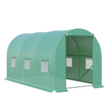 4 x 2 x 2 m Polytunnel Greenhouse with Roll-up Door and 6 Mesh Windows, UV-resistant PE Cover and Galvanised Steel Frame, Green