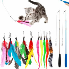 Feather Teaser Wand for Cats 2PCS with 10 Feathers and Bells