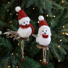 Fluffy Plush Bird Ornament Furry Foam with Red Hat Scarf