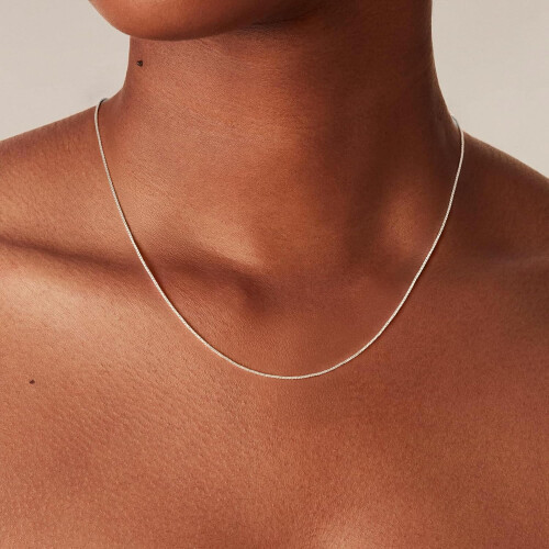 Sterling Silver Box Chain Necklace 0.8mm 16/18/20/22 inch 2