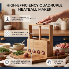 Meatball Maker, Wooden Manual Quadruple Meatball Making Tool, Making Mold Set for Quickly Meatballs or Round Pastries