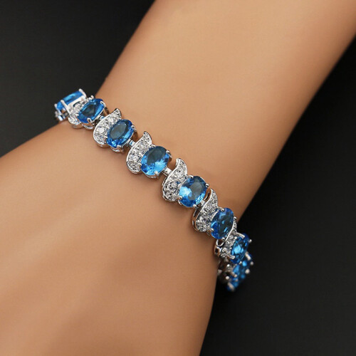 Leaf Charm Bracelet Adjustable Light Blue Rhinestone 2