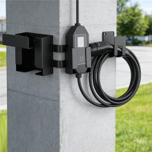 Metal Wall Mount Charging Holder SAE J1772 Connector and J-Hook with Cable Hook for Enhanced Charging Organization