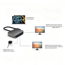 4 in 1 USB Hub Adapter USB-C Naar 4K 60hz Dual Video Output -Compatibel 100W PD Snelladen USB-A USB Splitter