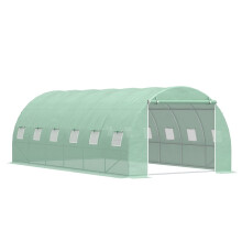 6 x 3 x 2 m Polytunnel Greenhouse with Roll-up Door and 12 Mesh Windows, UV-resistant PE Cover and Galvanised Steel Frame, Green