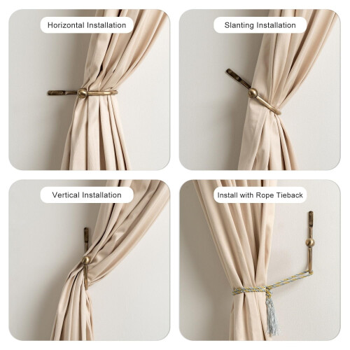 Brass Curtain Holdbacks Wall-Mounted Metal 2 Pack 2