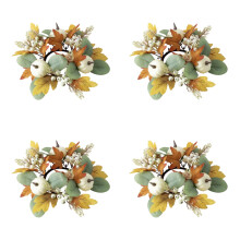 Pumpkin Candle Rings with Maple Leaves 4 Pcs