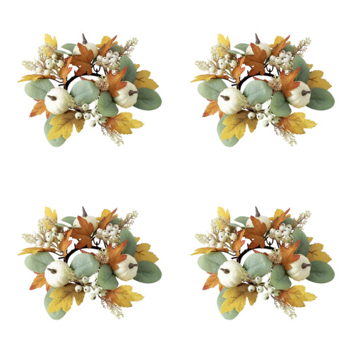 Pumpkin Candle Rings with Maple Leaves 4 Pcs