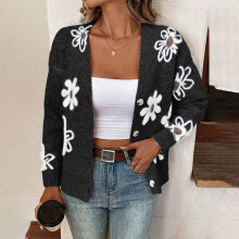 Women's floral knit cardigan long sleeve loose fit