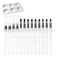 12 Pinceaux à Aquarelle Rechargeables avec Palette, Pointes en Nylon Fines et Plates pour Peinture et Art de