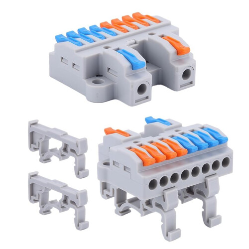 6Pcs DIN Rail Terminal Blocks 2 in 8 Out, 600V 32A Lever Wire Connector ...