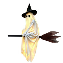 Decoración Exterior de Halloween, Adorno Colgante de Fantasma Volador de 5 Pies con Escoba de Bruja, Decoración Espeluznante para el Jardín