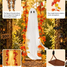 Decoraciones de Halloween para Exterior e Interior: Decoración de Fantasmas Colgantes de 1.2M con Columpio de Hoja de Arce, Decoración de Luz de