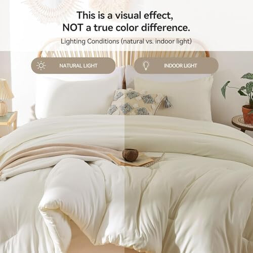 Queen Comforter Set Ivory 3-Piece Boho Lightweight Quilt 2