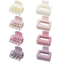 Pink Hair Clips: Square and Jaw Style, 8 pcs