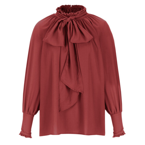 Women's Mock Neck Bow Tie Blouse Long Sleeve 2