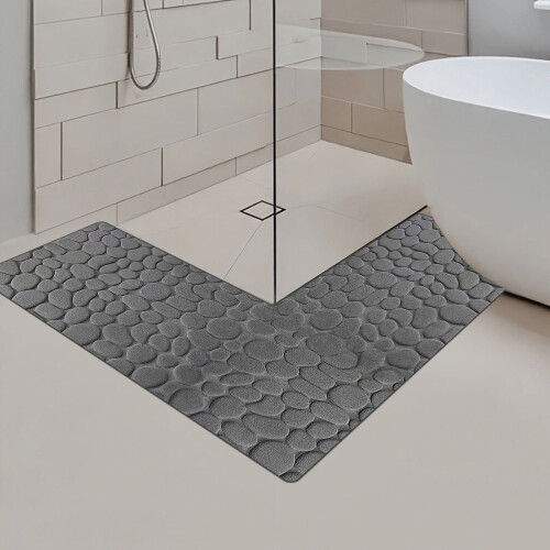 L-Shaped Memory Foam Bath Mat Absorbent Non-Slip 1 Pack 1