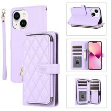 Leather Wallet Case with Strap for iPhone 15 6.1 inch Purple