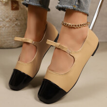 Women's Matte Leather Two-Tone Mary Jane Ballet Flats