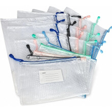 20PCS Mesh Zipper File Bags with Labels, 5 Colors and 4 Sizes A4 B4 A5 B5, Mesh Construction with Smooth Zipper Closure