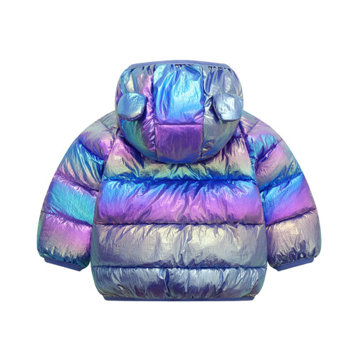 Kids Puffer Jacket Hooded Bear Ear Design Blue Size 90 2
