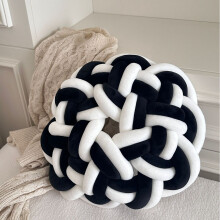 Round Knot Pillow Chunky Knitted 13.8 Inch Black and White