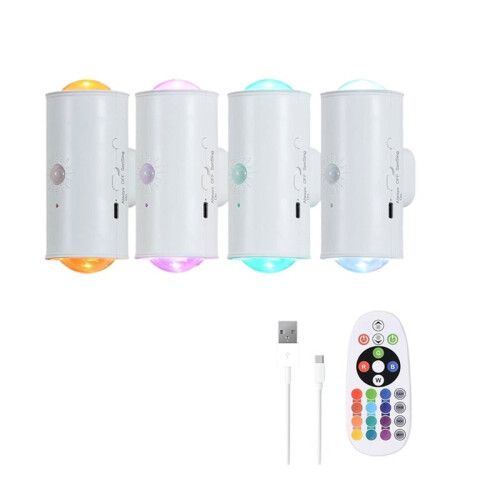 4 Pack LED Wireless Wall Sconce with Remote,16 Colors Changing, Motion Sensor Light for Hallway, Stairway, Bathroom