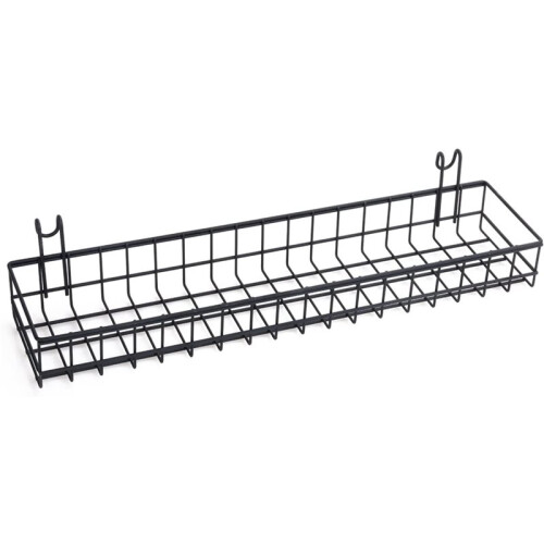 5X Hanging Basket for Wire Wall Grid Panel, Multi-Function Wall Storage and Display Basket, 40X10X5CM, Black Painted