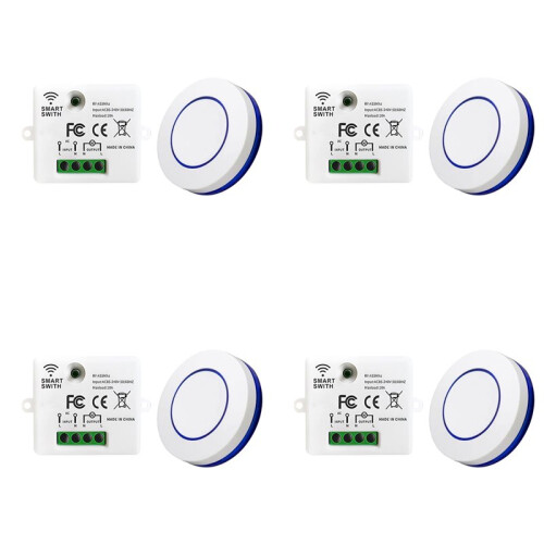 4X RF 433MHz Wireless Light  220V 110V 10A Relay Receiver  Round Button Wall Panel  Remote Control LED
