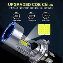 4X H4 LED Headlight Bulb Motorcycle Hi/Lo with Angel Eye Daytime Running Light 25W 3000LM Super Bright 6000K