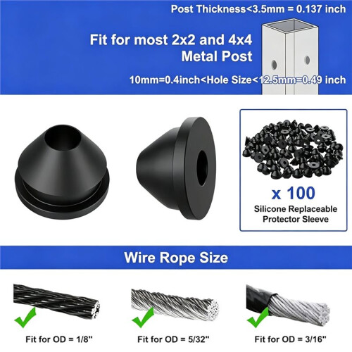 Moisture Seal Cable Grommets Tool-Free Installation Outdoor Use Indoor Use Rust Protection Rubber Grommets Cable Railing