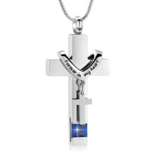 Birthstone Cross Urn Necklace for Cremation Ashes Keepsake