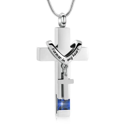 Birthstone Cross Urn Necklace for Cremation Ashes Keepsake