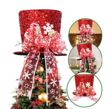 Red Sequined Bowler Hat Tree Topper with Ribbon 1pc