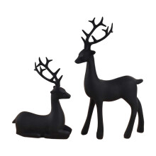 Matte Black Resin Reindeer Sculptures 2 pcs