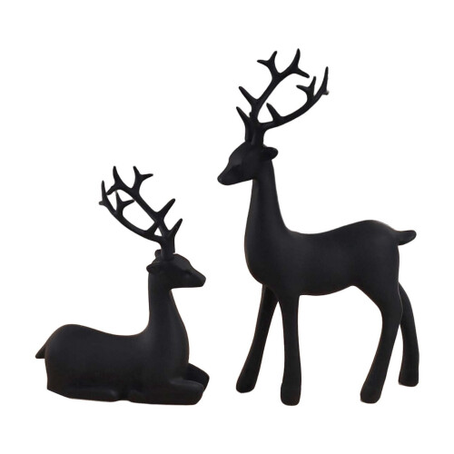 Matte Black Resin Reindeer Sculptures 2 pcs