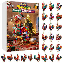 Rooster Ornament Advent Calendar 24pcs Santa Hat Scarf