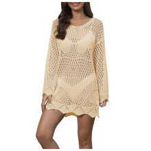 Women's Crochet Swim Cover-Up Long Sleeve Beach Dress