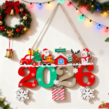 Christmas Wooden Hanging Sign 14.4x11.8 inch Santa Snowman