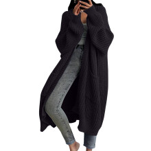 Women's Black Knitted Cardigan Long Sleeve Knee-Length M