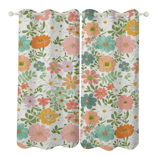 Floral Printed Window Curtains Blackout Thermal Insulated