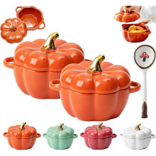 Oven Safe Ceramic Pumpkin Bowls 15 oz with Lids and Handles