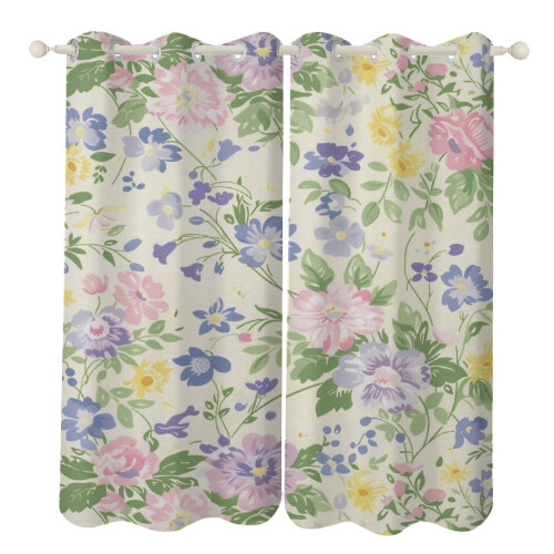 Floral Flower Curtains Eco-Friendly 2 Panel Set
