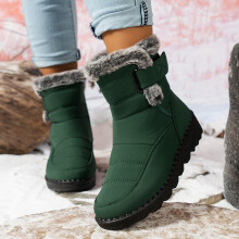 Willtoo Women's PU Waterproof Snow Boots Green Velvet Lined
